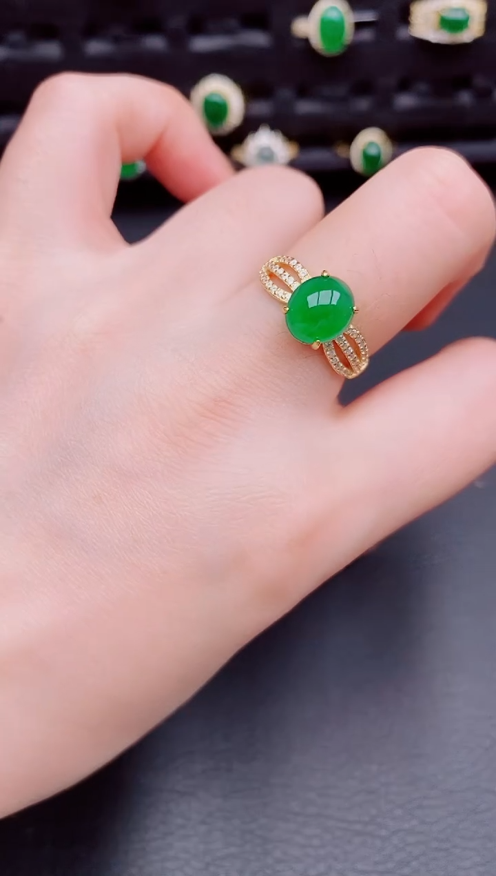 【闪购商品】翡翠戒指银S925镶嵌天然a货翡翠341