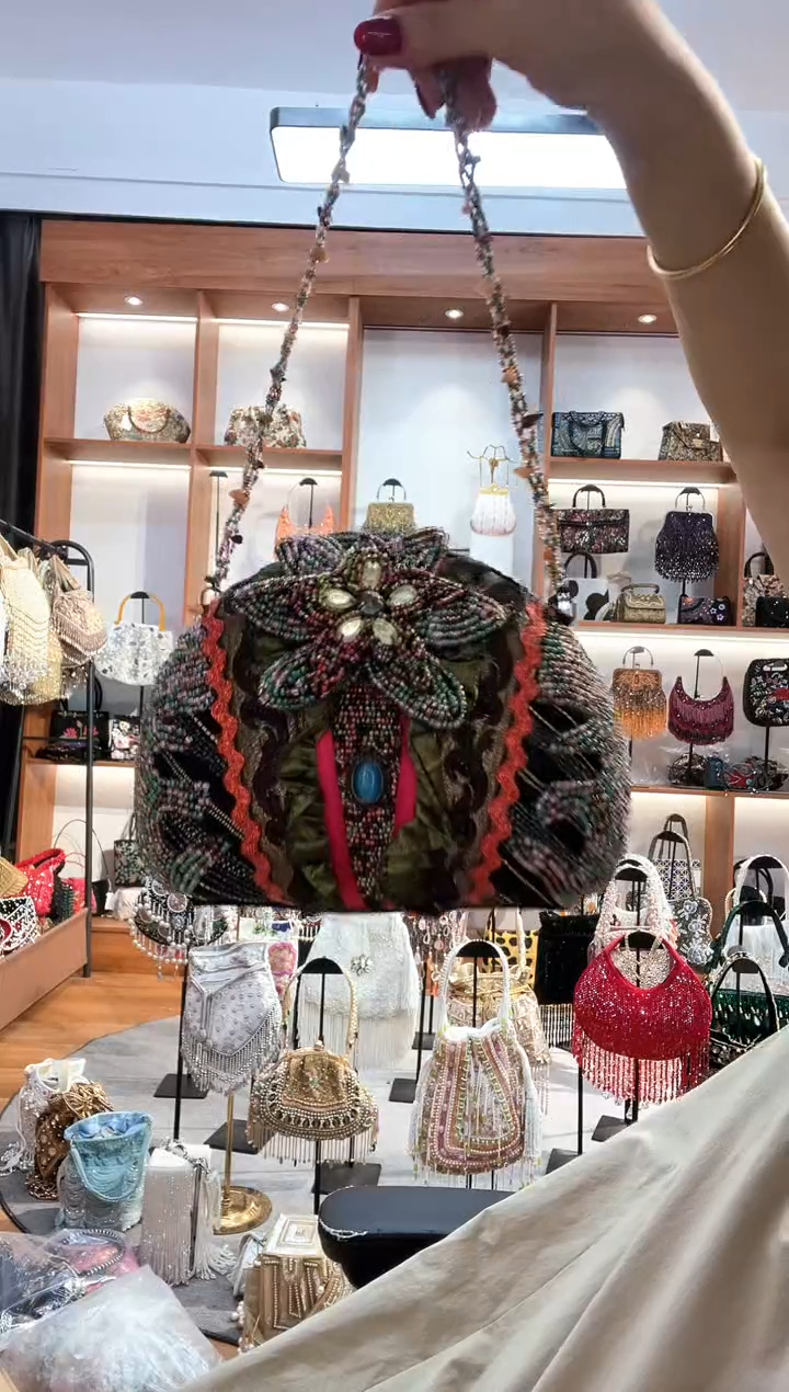 织物854手工珠珠包包腋下斜跨包手拿包手提晚宴包 