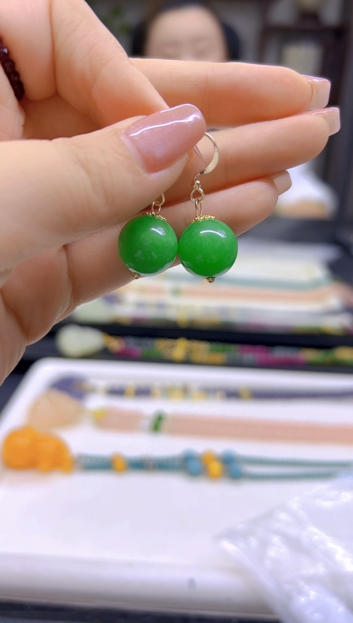 翡翠14K金镶嵌耳饰DIY款E665