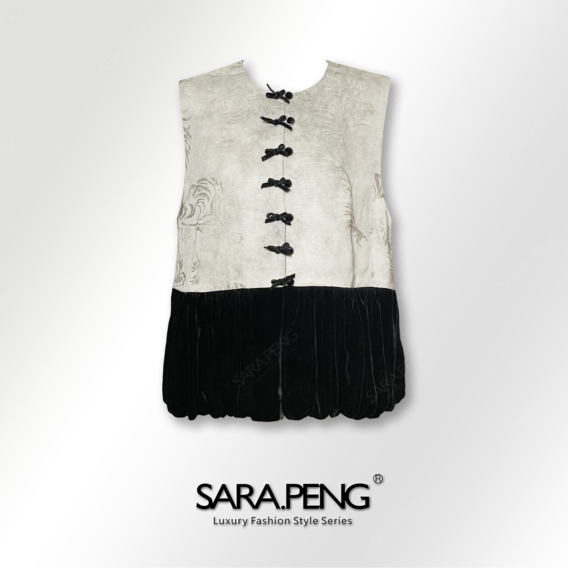 SARA.PENG肤如凝脂/中式天丝丝绒拼桑蚕丝蝴蝶结马夹轻奢百搭外套