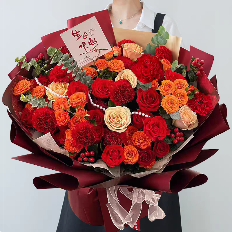 节日康乃馨玫瑰花束生日鲜花真花速递全国同城配送长辈鲜花花束