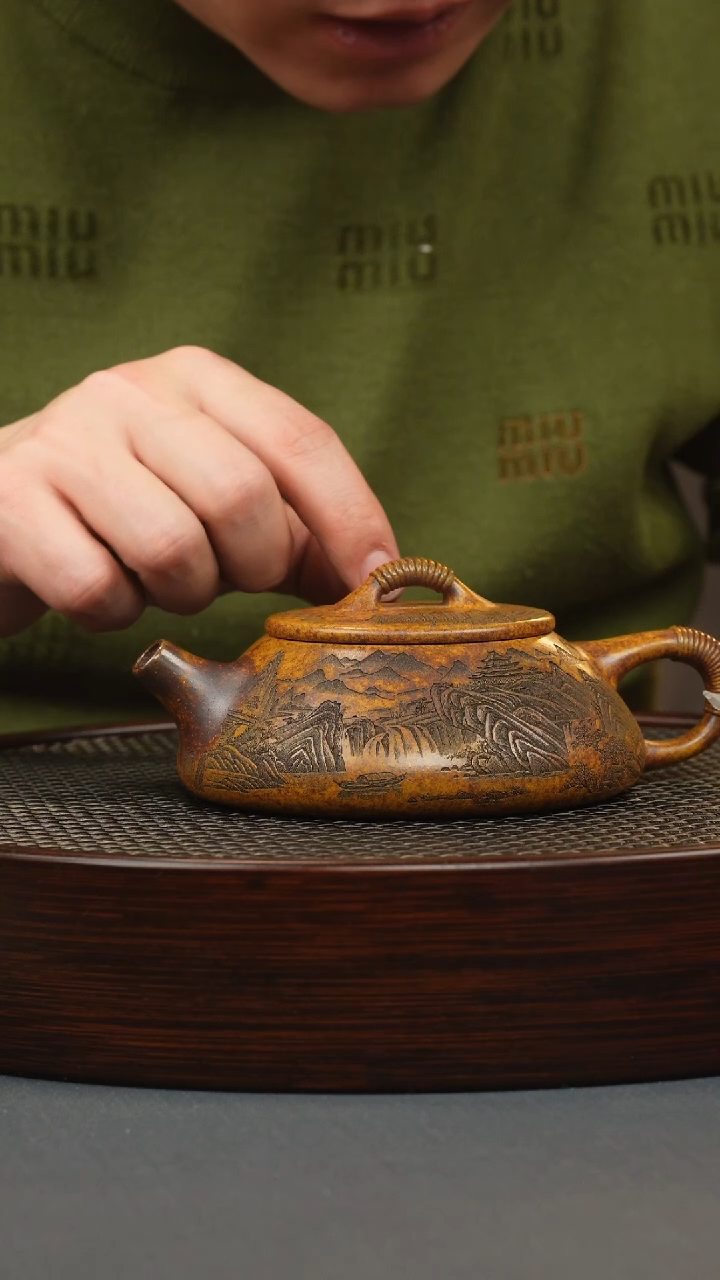 【闪购商品】紫砂茶壶龙骨金砂 线瓢 山水