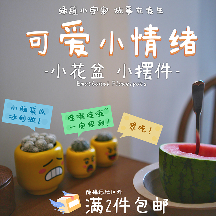 發器可爱小情绪20种表情陶瓷花盆 个性桌搭摆件办公室多肉绿植盆