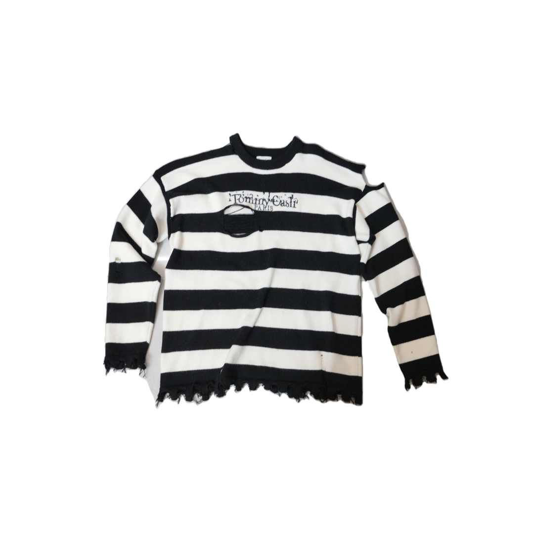 未使用 Maison Margiela/梅森马吉拉 条纹长袖Logo毛衣 男女同款 