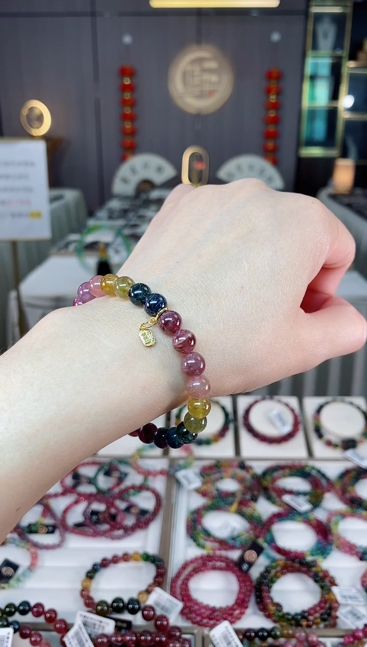 未镶嵌老矿碧玺彩虹单圈手串7mm+碧玺hon多样性发货一条