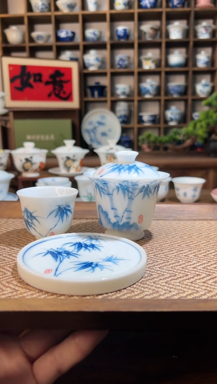 【闪购商品】140cc竹子高足盖碗+送杯+送盖置