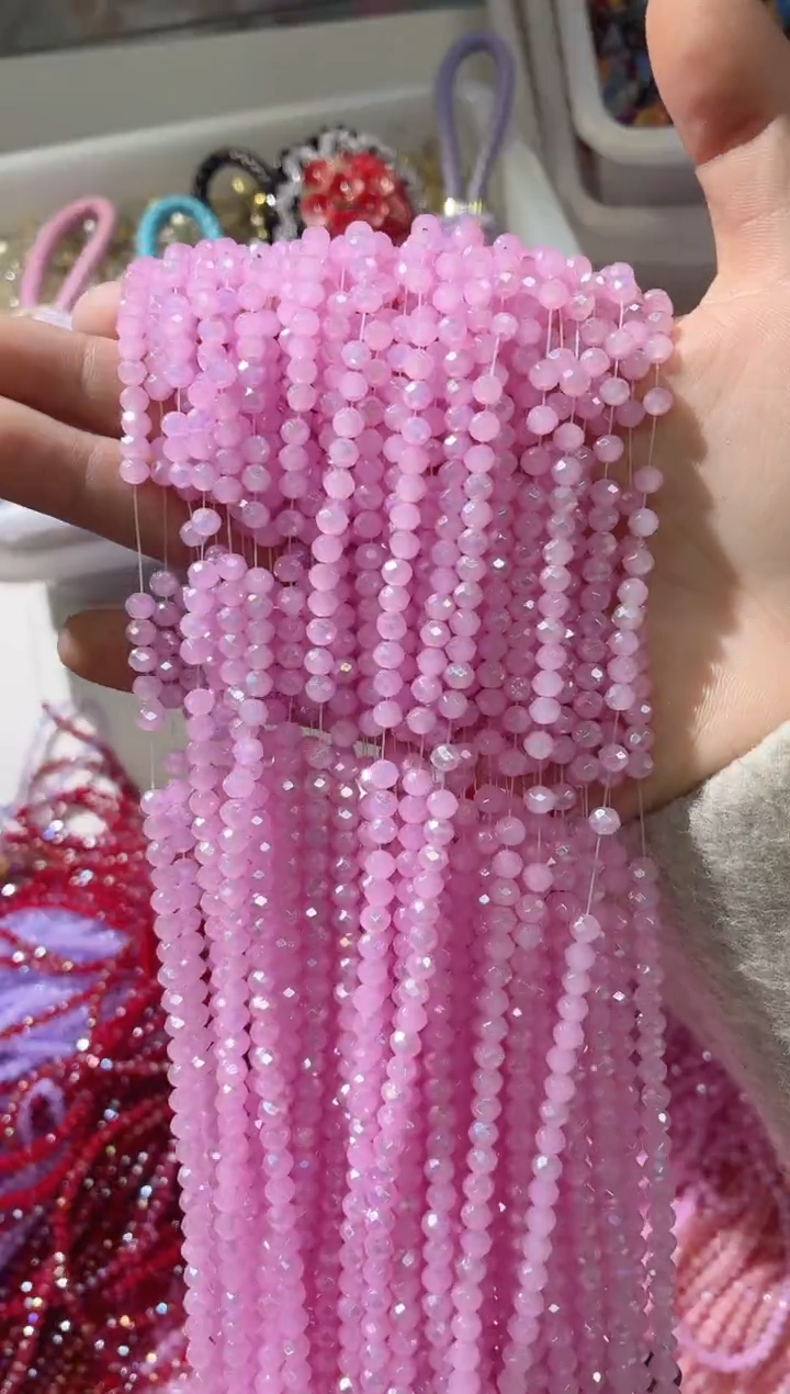 玻璃0781  卡4水晶扁10条AB彩粉玉