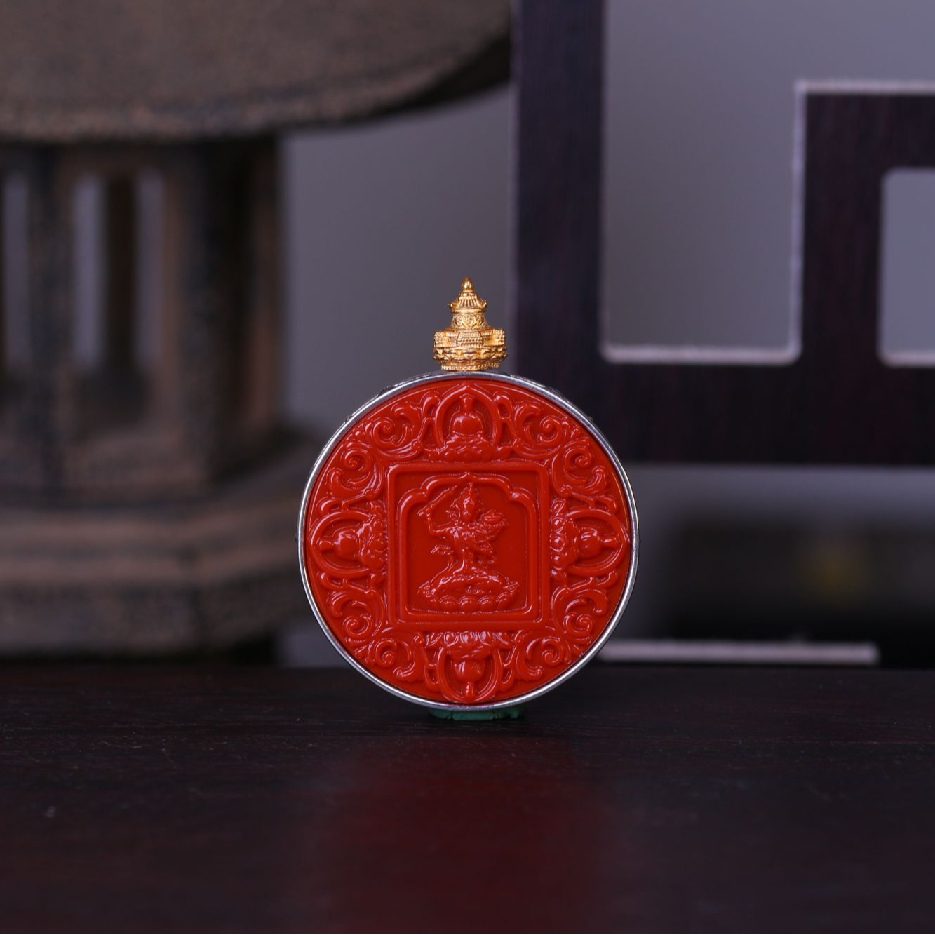 【上品典藏】瓦西南红五方佛吊坠牌子文殊菩萨复古藏式送礼本命年