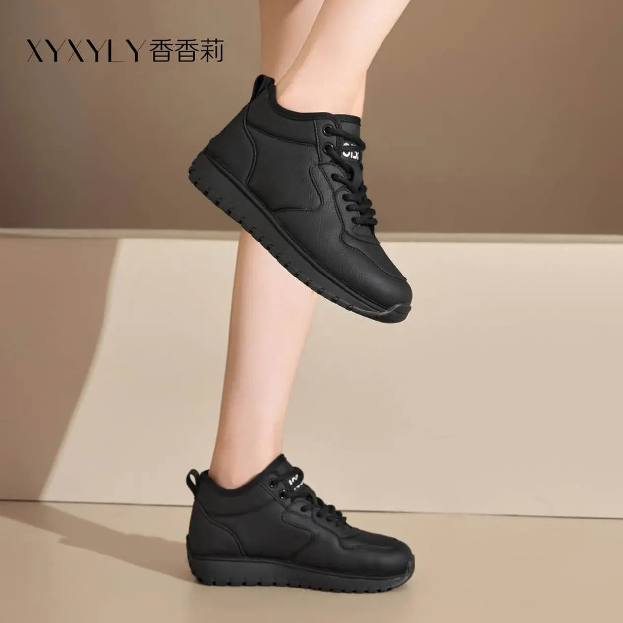 香香莉32655防脏常规款系带时尚休闲鞋中跟圆头防滑厚款冬季纯色