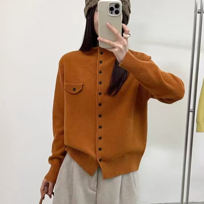 【设计款～橘色立领】时尚洋气立领针织开衫上衣新款极简风休闲外套
