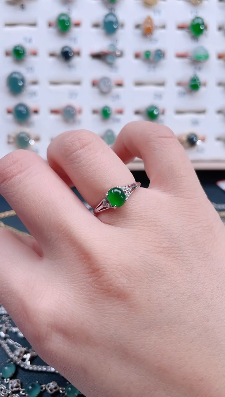 银S925镶嵌戒指翡翠天然翡翠