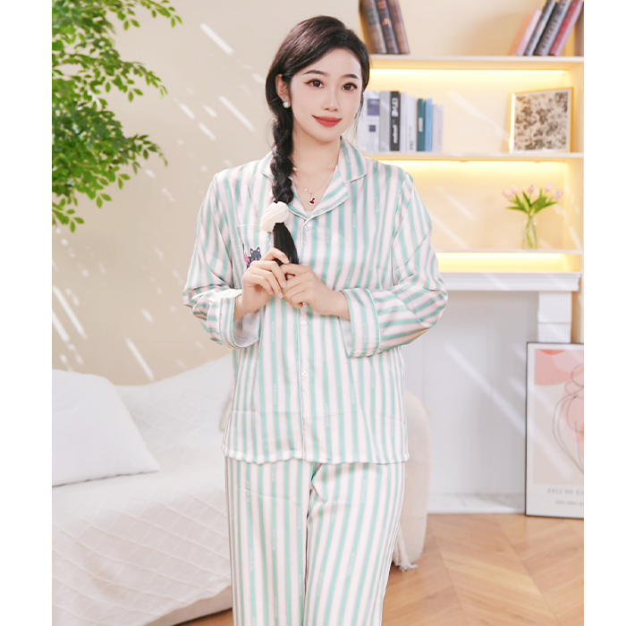 2025新款春季睡衣高级感轻奢清新绿意两件套家居服套装QM-8507