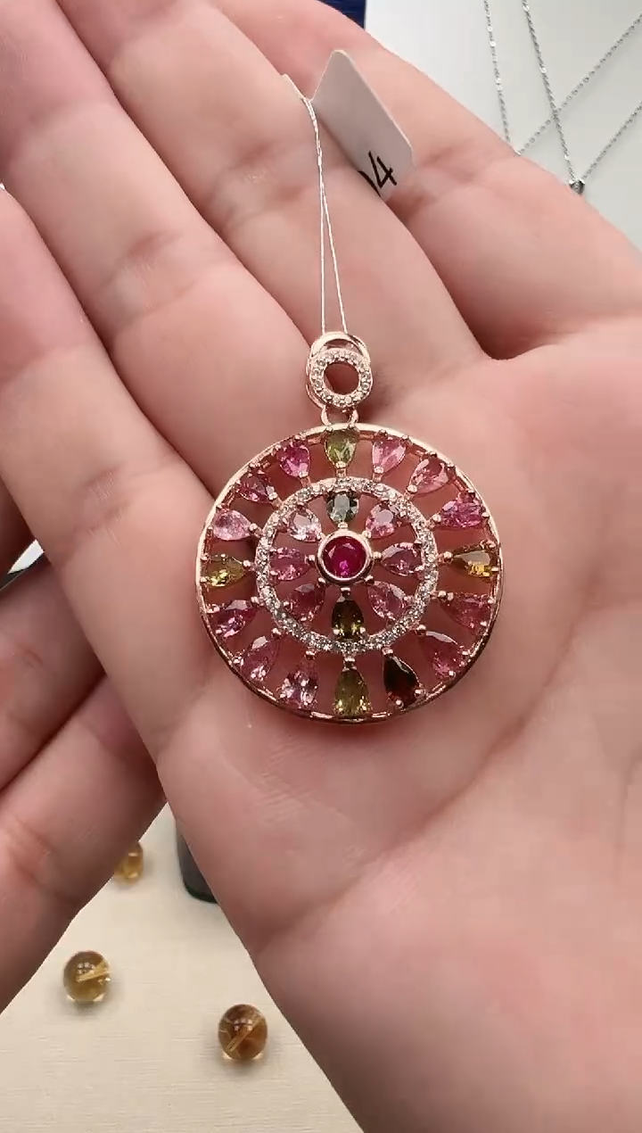 颈饰银S925镀金镶嵌碧玺14