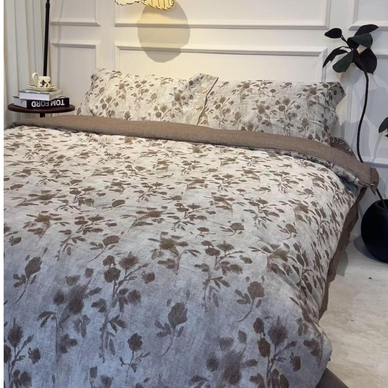 岚奚美学-【三件套-水色柔情】纯棉简约舒适轻奢云锦棉提花床品