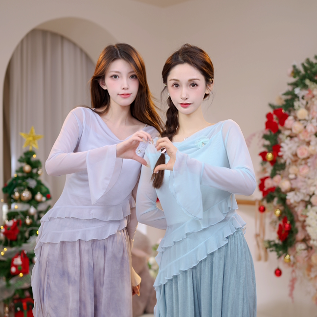 3513 D现代成人舞蹈服荡领蝴蝶上衣练功形体新款气质显瘦日常古典