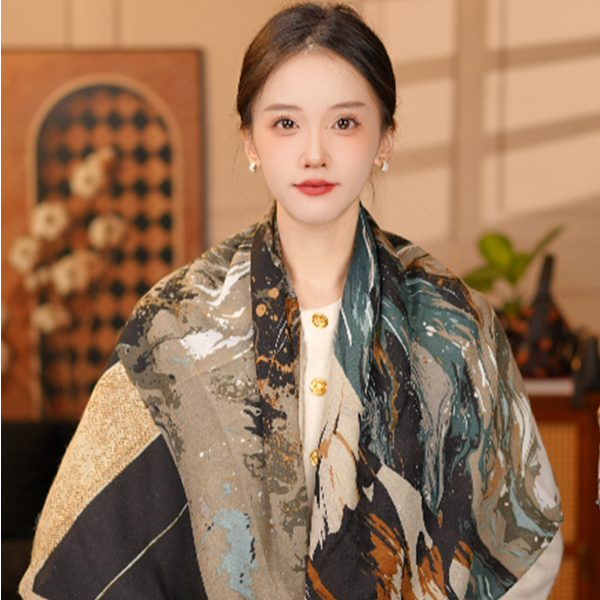 【135棉麻  斑驳花契】丝巾围巾高级披肩送礼复古国风