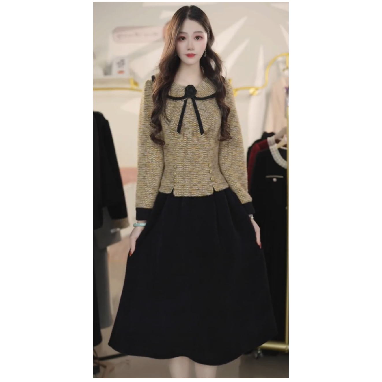 2025时尚休闲加绒设计高级感女装拼接气质显瘦长袖套装Y871127