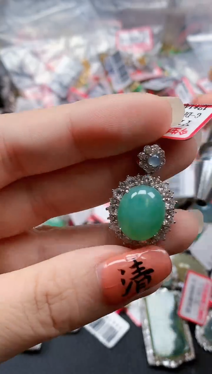 银S925镶嵌戒指翡翠天然A货缅甸翡翠