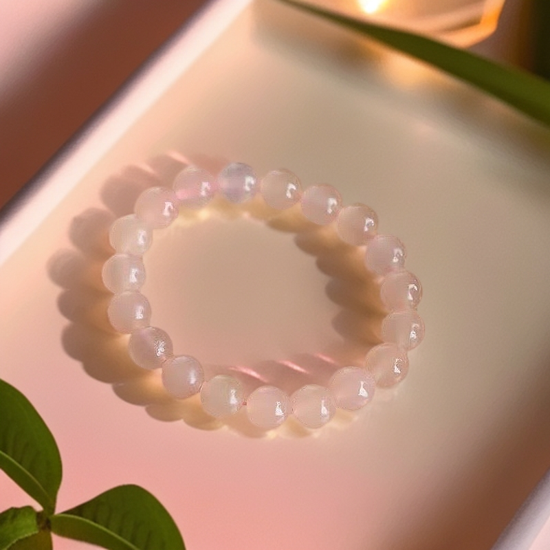 高奢/天然玉石/藕粉色高冰玉石手串/补贴价