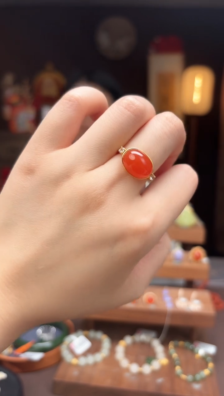 【闪购商品】南红玛瑙AH3南红金戒指18K金镶嵌-