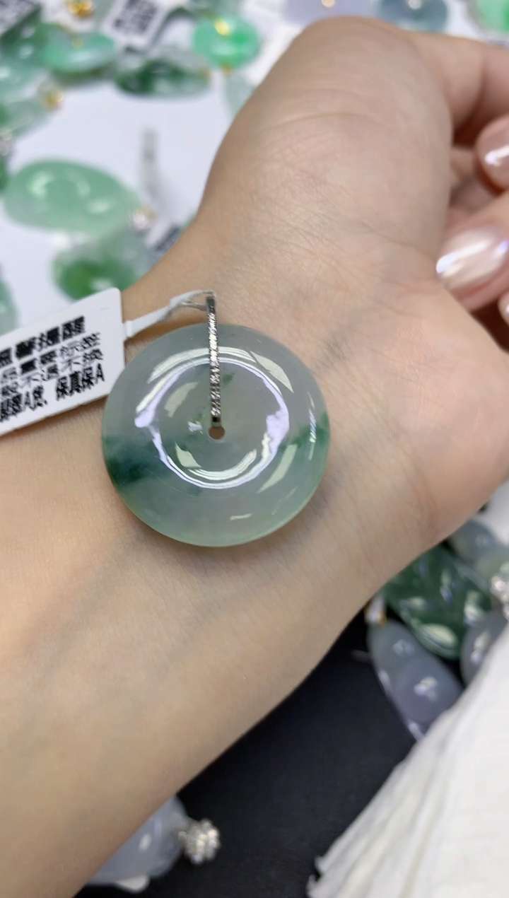 颈饰18K金镶嵌翡翠天然缅甸翡翠A货百元以上9元证书费自理