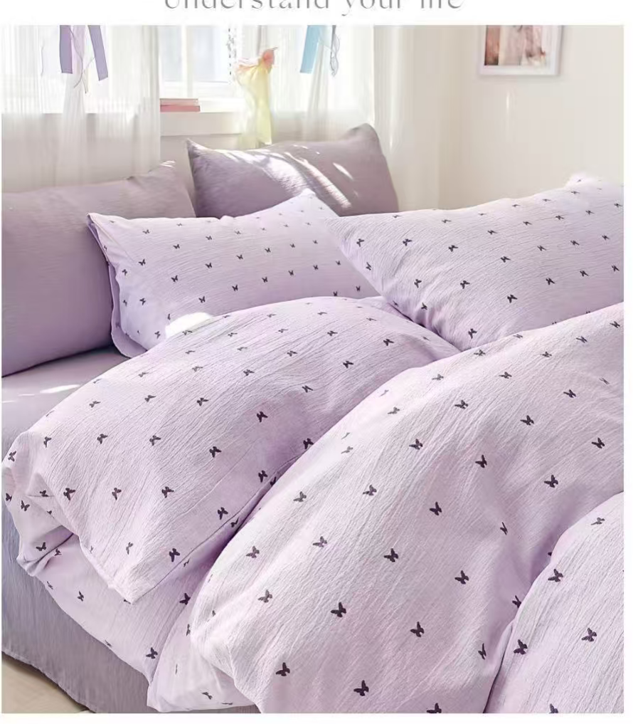 牧绣【厂家新品四件套】床上用品木棉皱皱纱柔软常规款家庭舒适