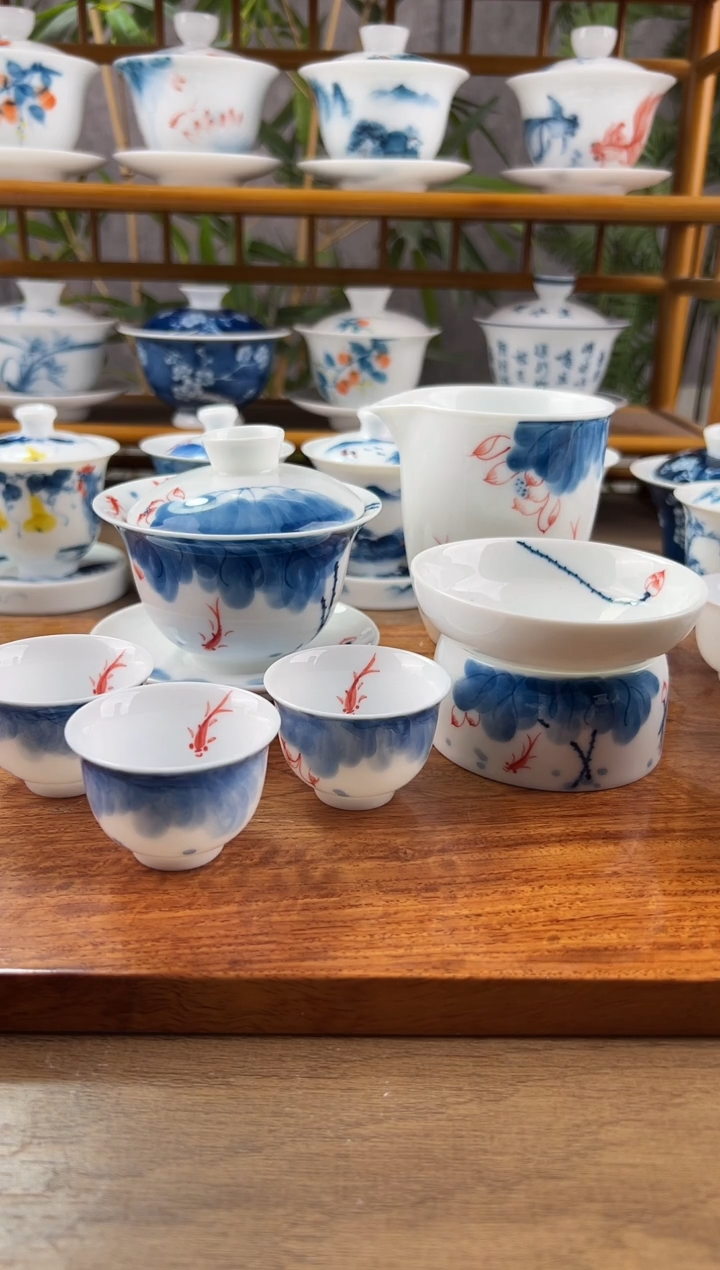 【闪购商品】微瑕线条莲150內绘美人杯6+公道+茶漏