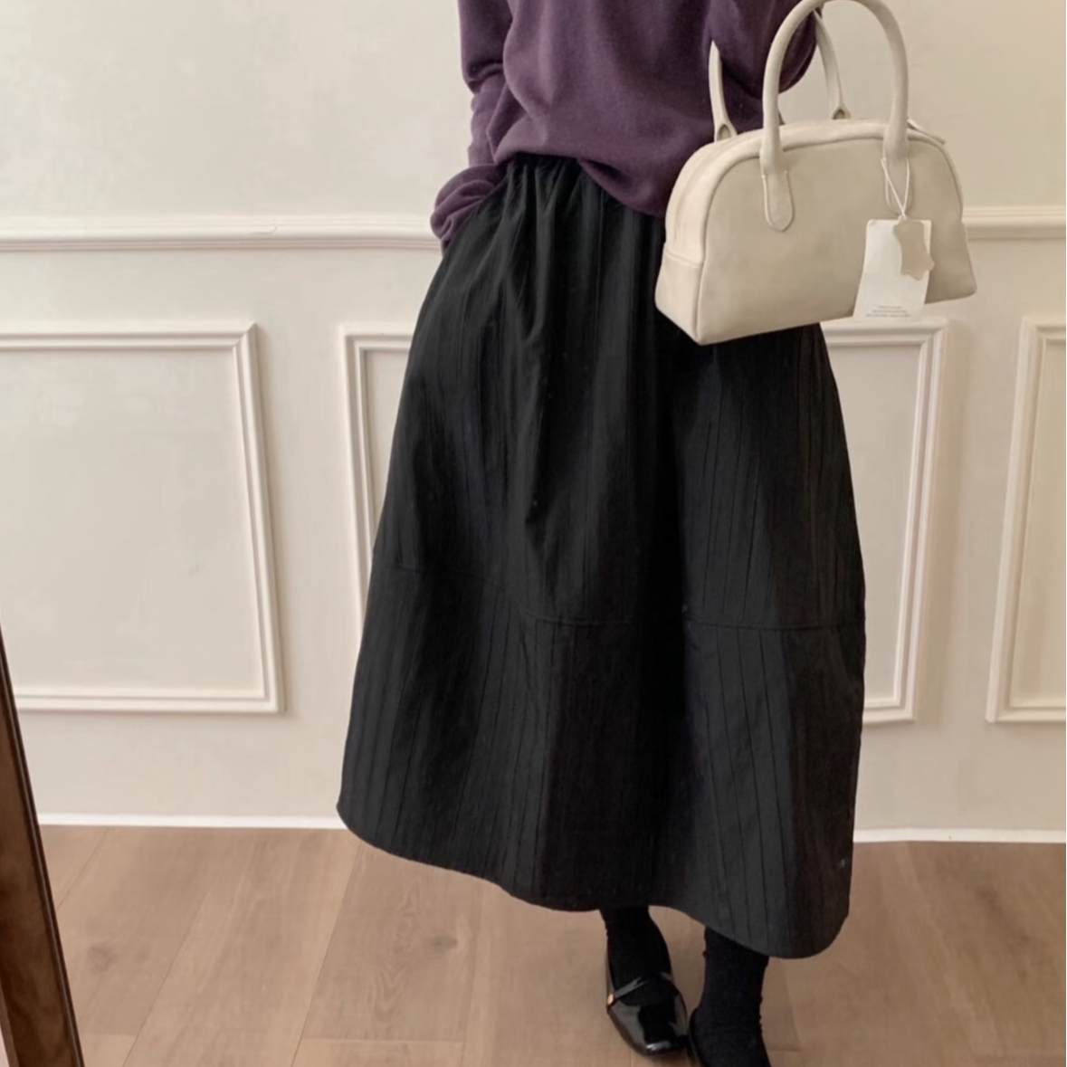 （501-600）直播链接不规则百搭A字花苞裙黑色半身裙冬款毛呢花苞裙