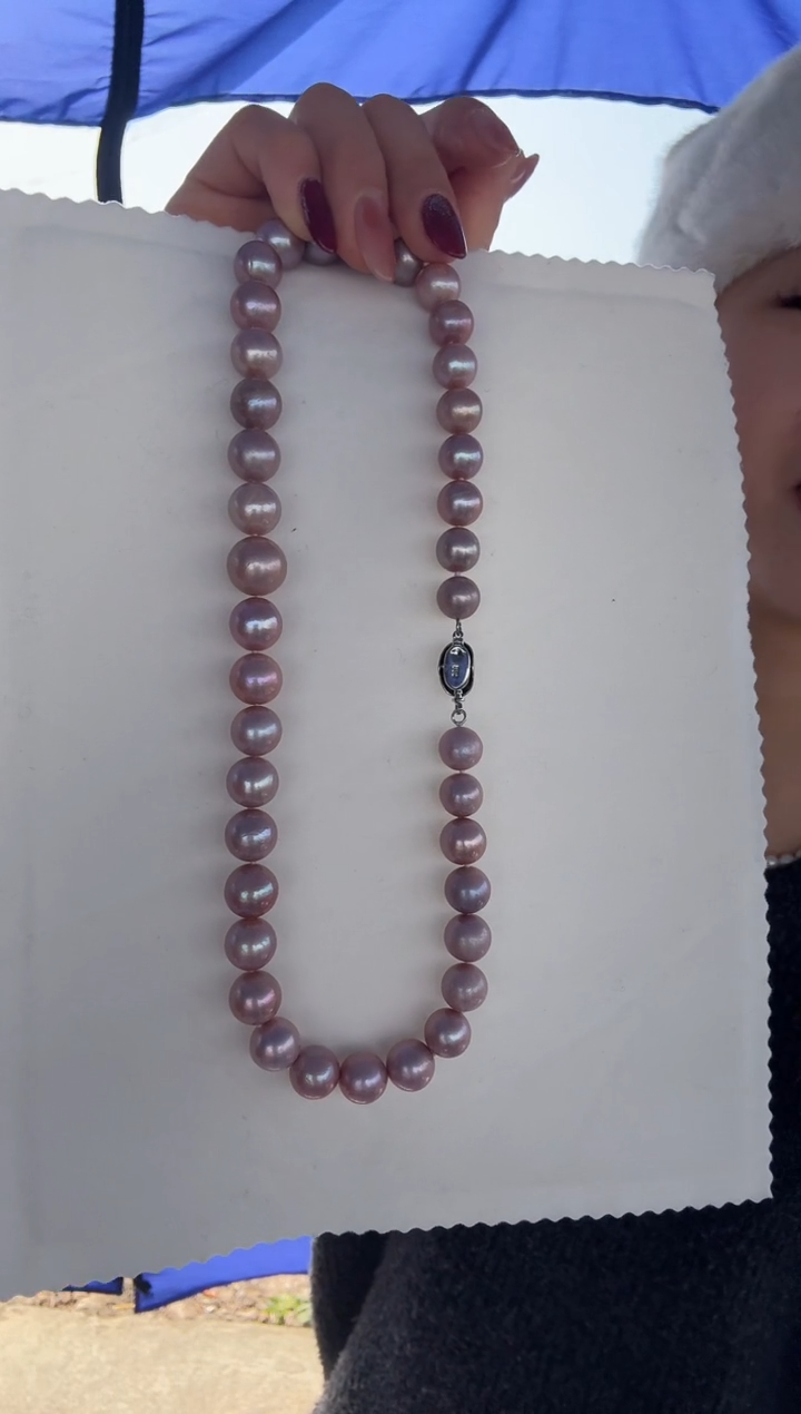 【闪购商品】淡水珍珠颈饰未镶嵌10-12mm紫色珍珠全珠链