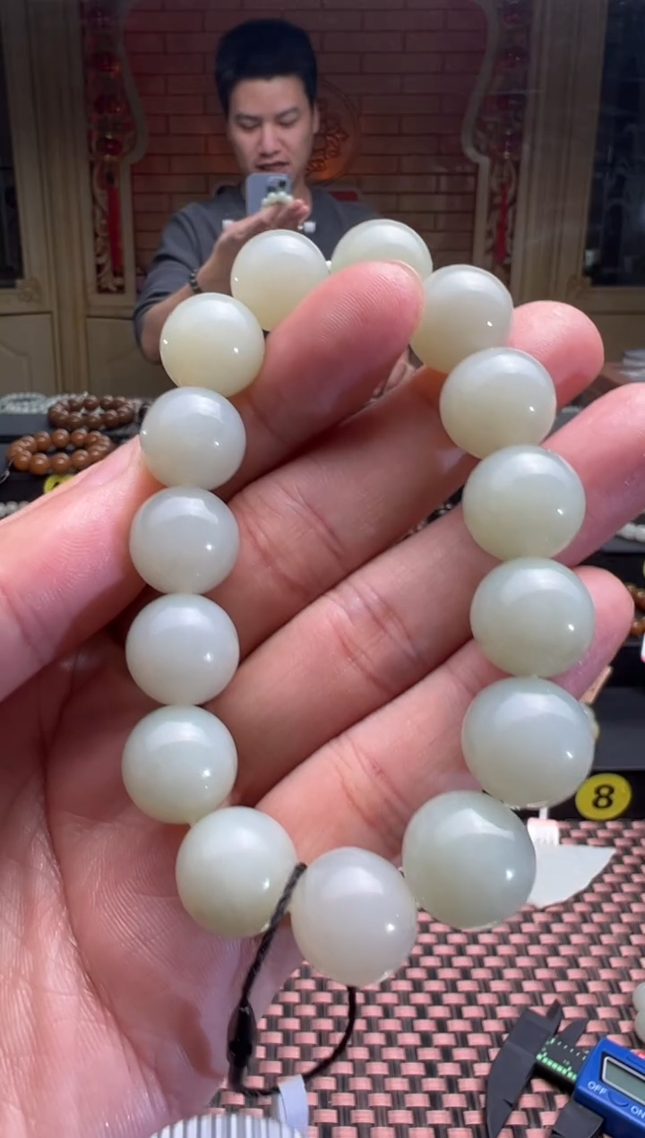 【闪购商品】和田玉手串未镶嵌且末料青白玉手串卡14