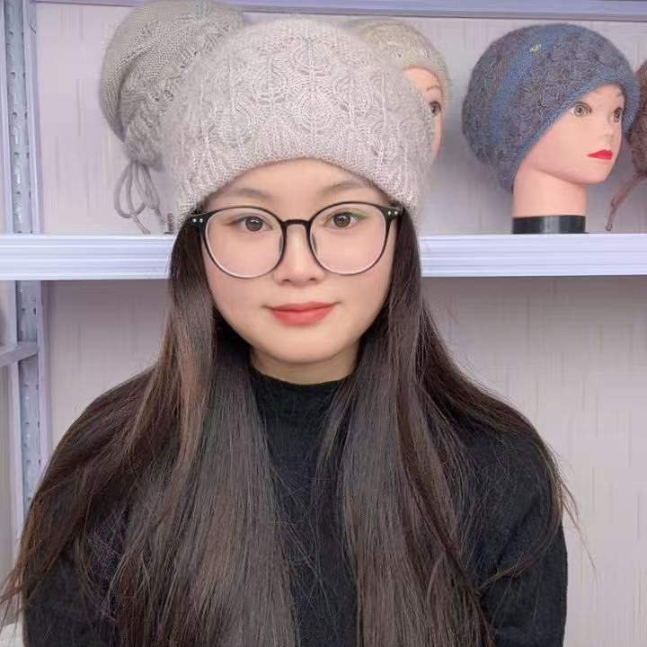 （树叶款）极简风秋冬圆顶无檐冬季保暖帽子针织冷帽秋冬季防风网红