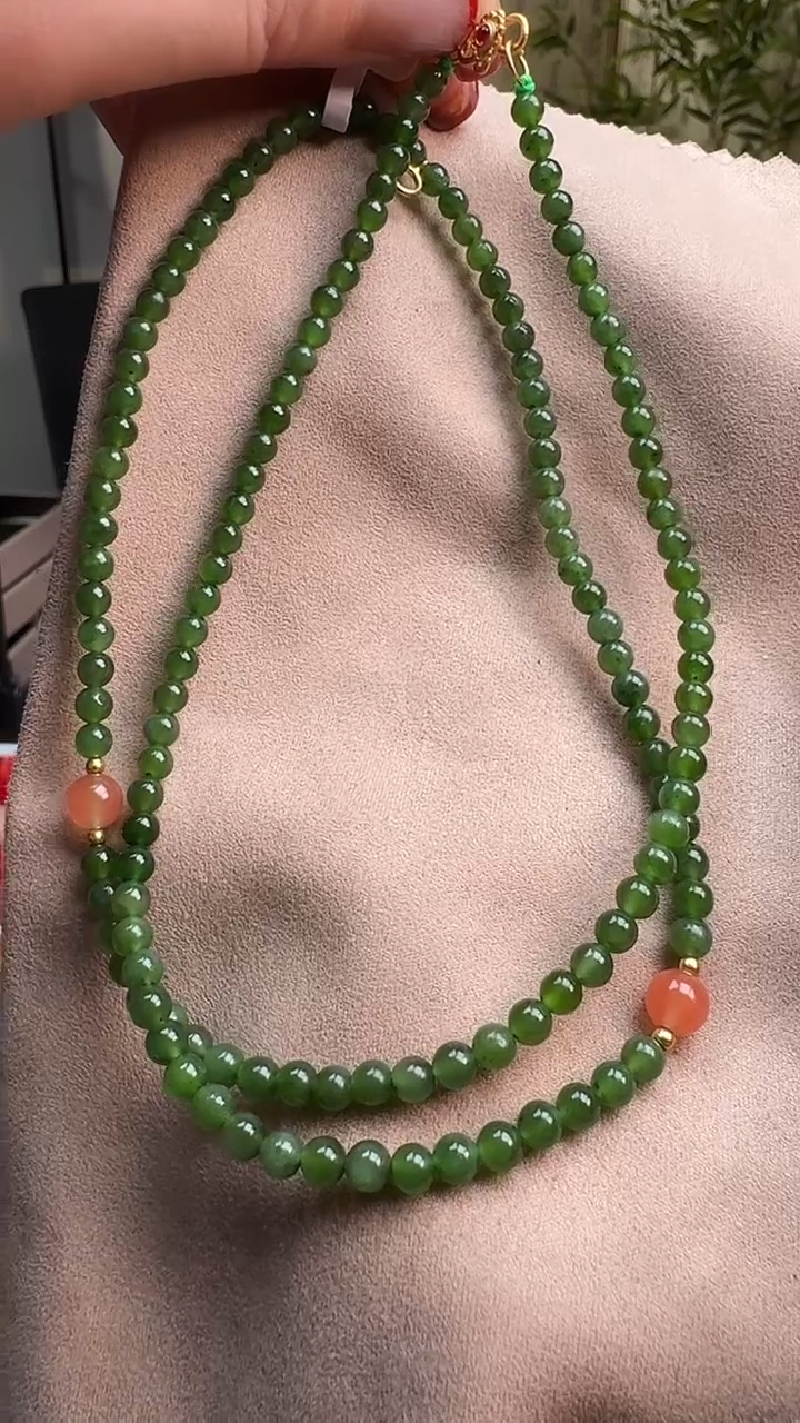 【闪购商品】和田玉珠链未镶嵌1115碧玉项链卡4