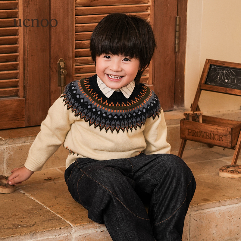 UCNOO与虫儿童圆领毛衣25冬新款男女童保暖亲肤柔软百搭休闲毛衣