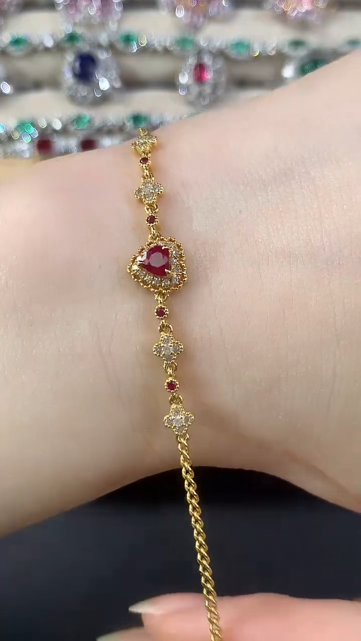 18K金镶嵌手链红宝石D415|4980