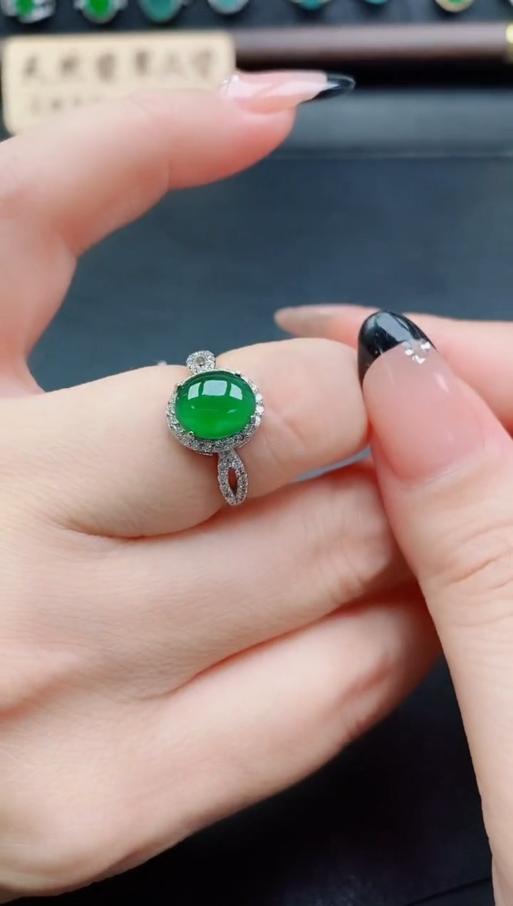 银S925镶嵌戒指翡翠1