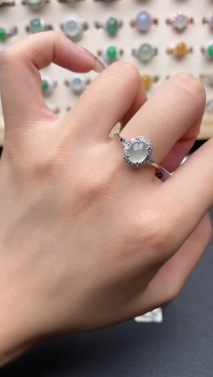 【闪购商品】翡翠戒指银S925镶嵌一物一证一礼盒