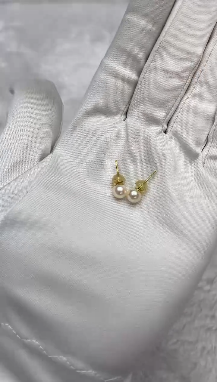 银S925镶嵌耳钉海水珍珠AK羽皇金素钉6-6.5mm