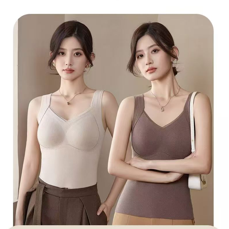 6603女士杯罩一体带胸垫固定杯加绒内搭背心美背