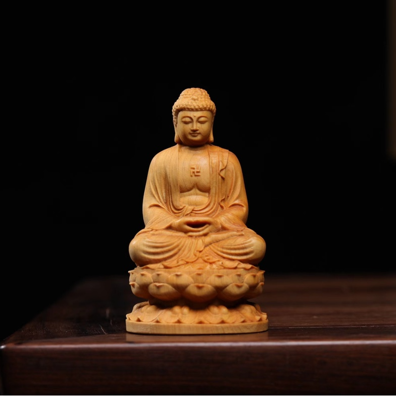 太行崖柏木雕大日如来佛祖车载与家居创意工艺摆件8x5x3.8