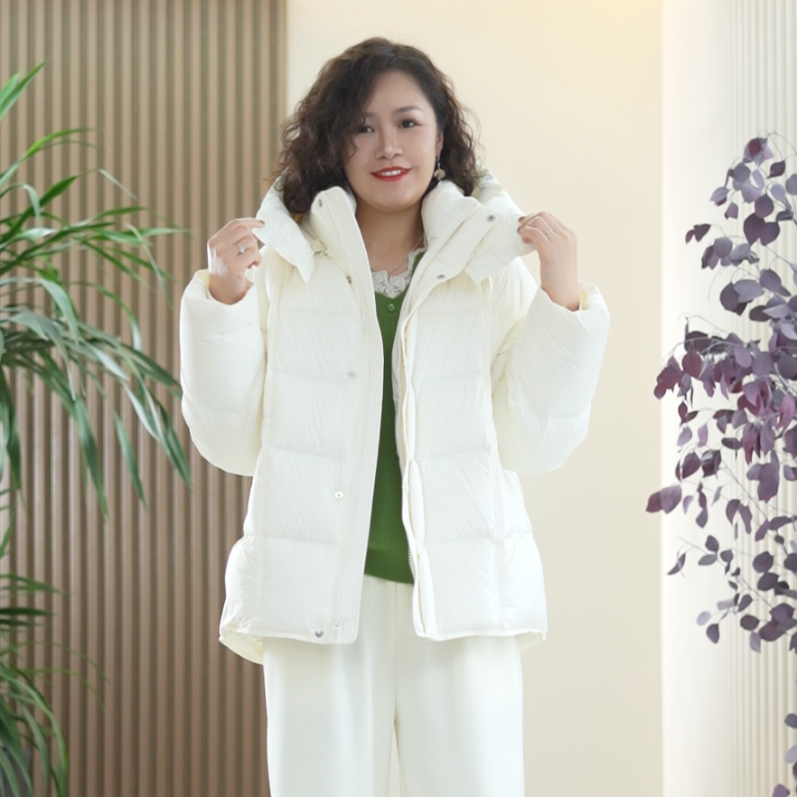 【短款】连帽90新国标白鸭绒羽绒服女大码保暖可拆卸帽冬季洋气外套