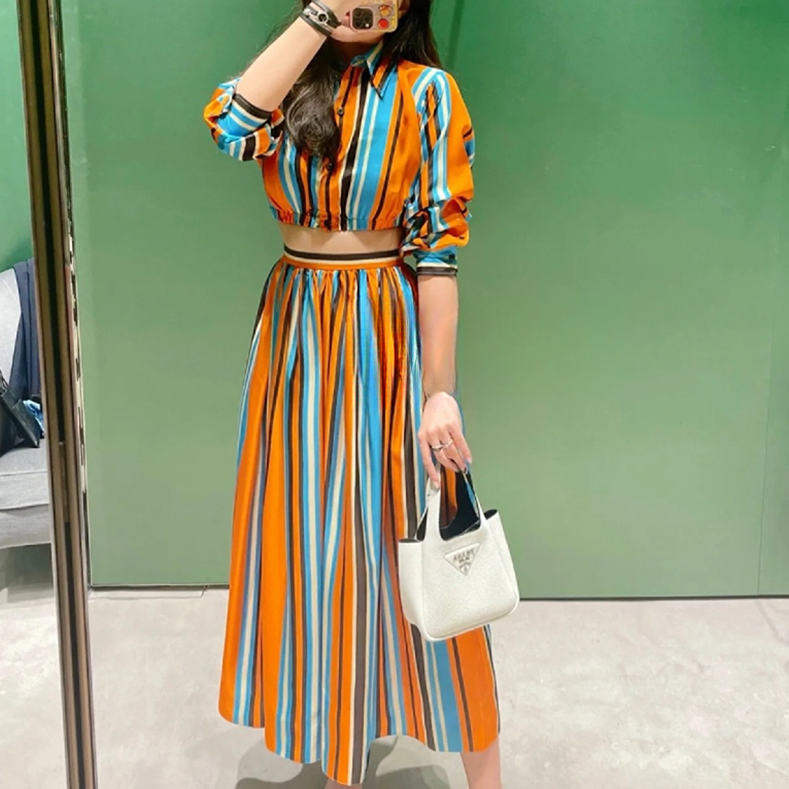 未使用 Prada/普拉达 女士彩色条纹短裙155749