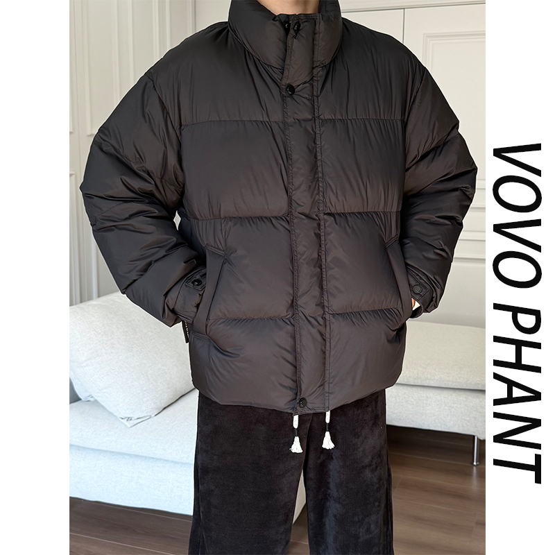 VOVO复古短款立领羽绒服男士冬季韩版高级感加厚保暖防寒面包服