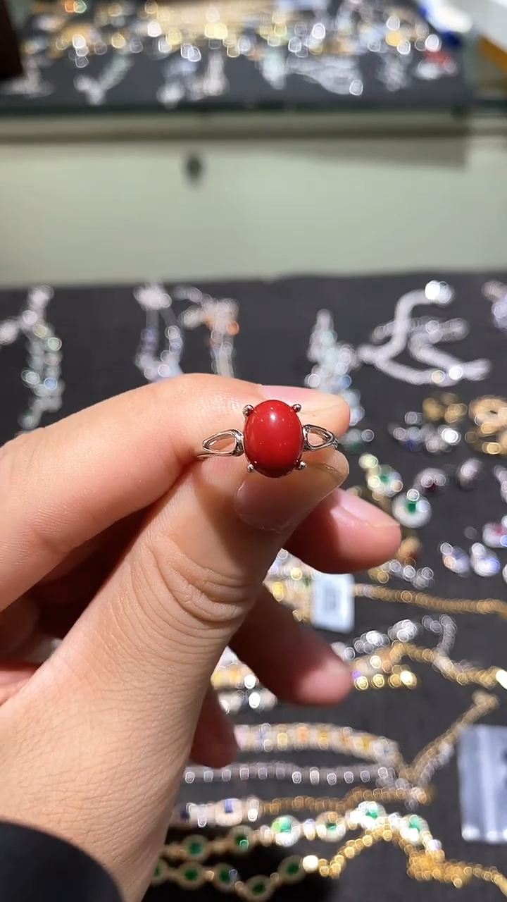 玛瑙/玉髓戒指银S925镀金镶嵌戒指