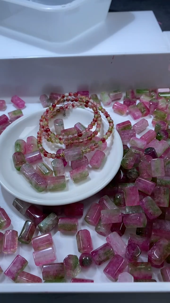 颈饰未镶嵌水晶W3018西瓜碧玺六棱柱13×9MM*4颗