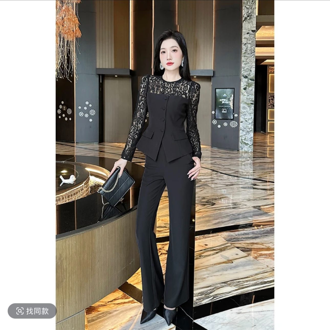 2619时尚套装高腰阔腿裤气质西装时尚复古显瘦春秋洋气秋季秋冬