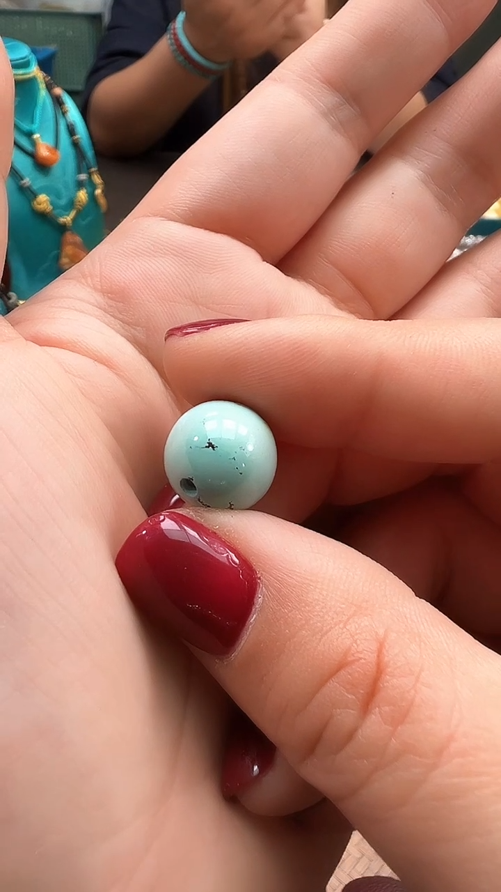 未镶嵌绿松石圆珠原矿高瓷高细腻度12.5mm