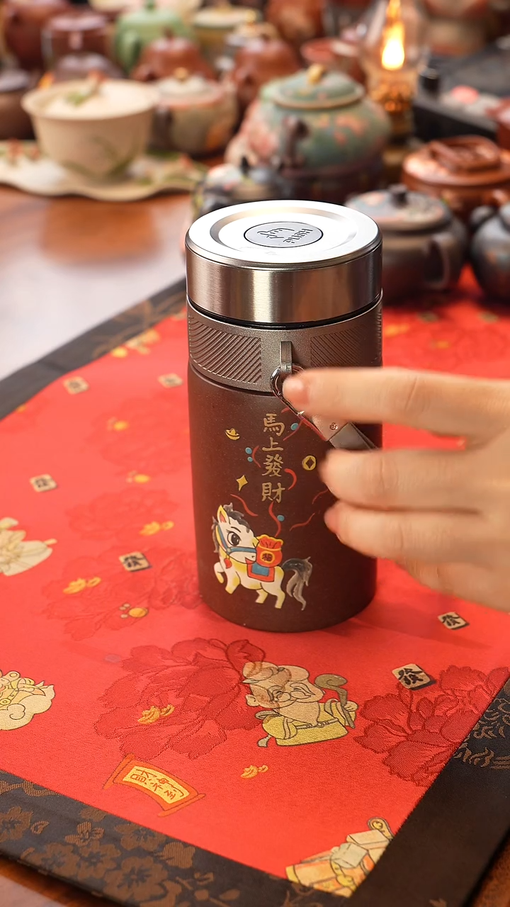 茶壶紫砂紫泥马上有钱保温杯