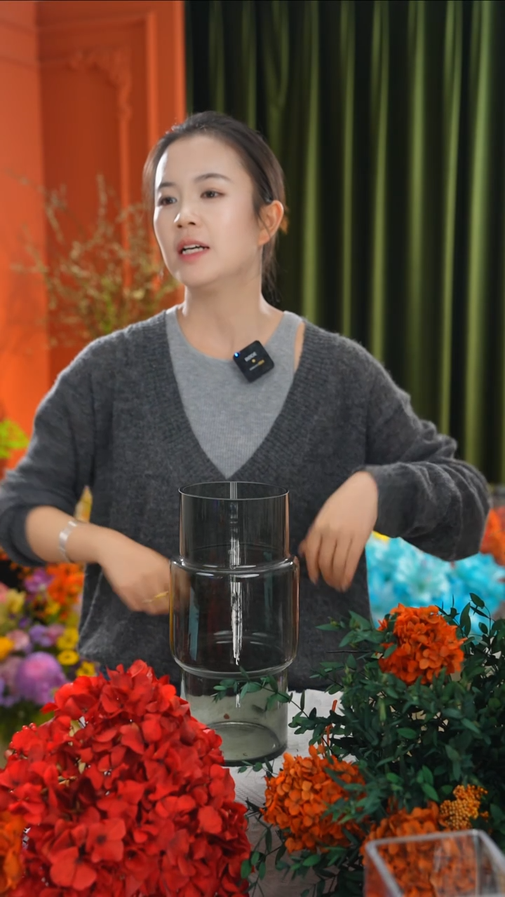 玻璃花瓶 灰色直筒大号