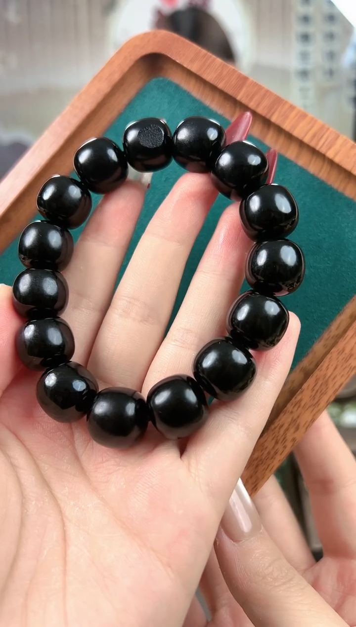 【闪购商品】和田玉手链未镶嵌新疆和田玉玉龙喀什河墨玉老型手串16