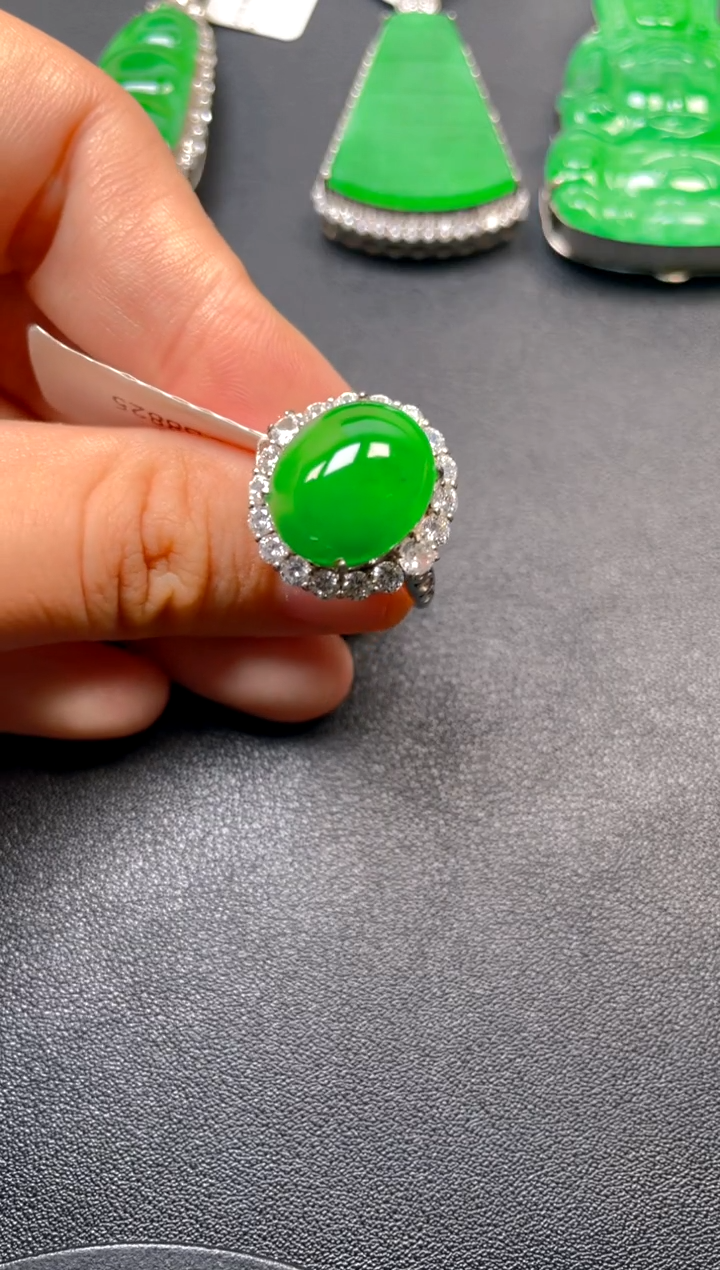 吊坠(不含链)银S925镶嵌翡翠戒指